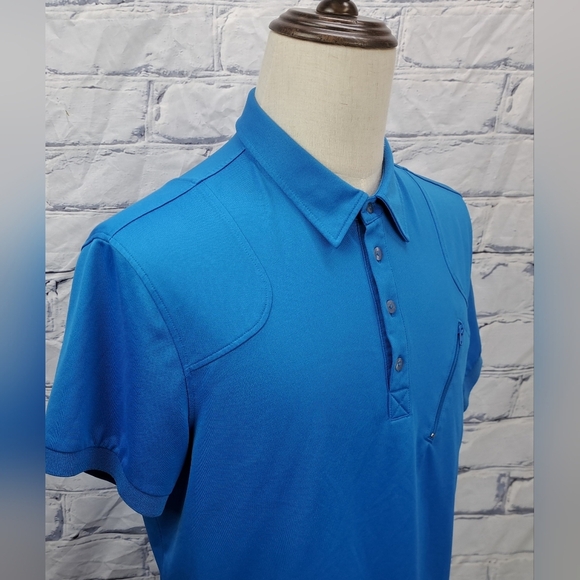 J. Lindeberg Mens Golf Polo Shirt Fieldsensor Fabric Asymmetrical Zip Blue Large - Picture 6 of 16
